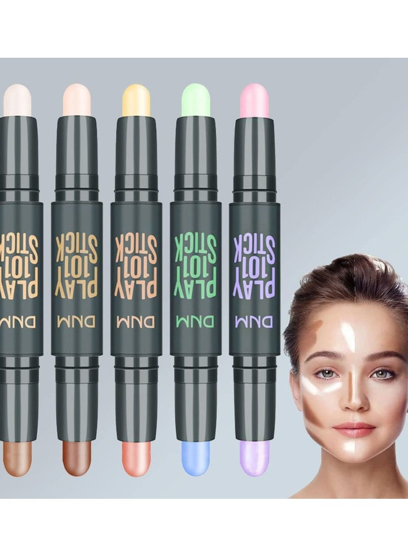 Cream Contour Sticks, 5Pcs Face Makeup Highlighter Stick, Contouring Makeup Kit for Beginners,Highlight and Contour Kit,Cream Concealer Makeup Blur Stick,Primer Face Corrector Makeup Stick - Image 1