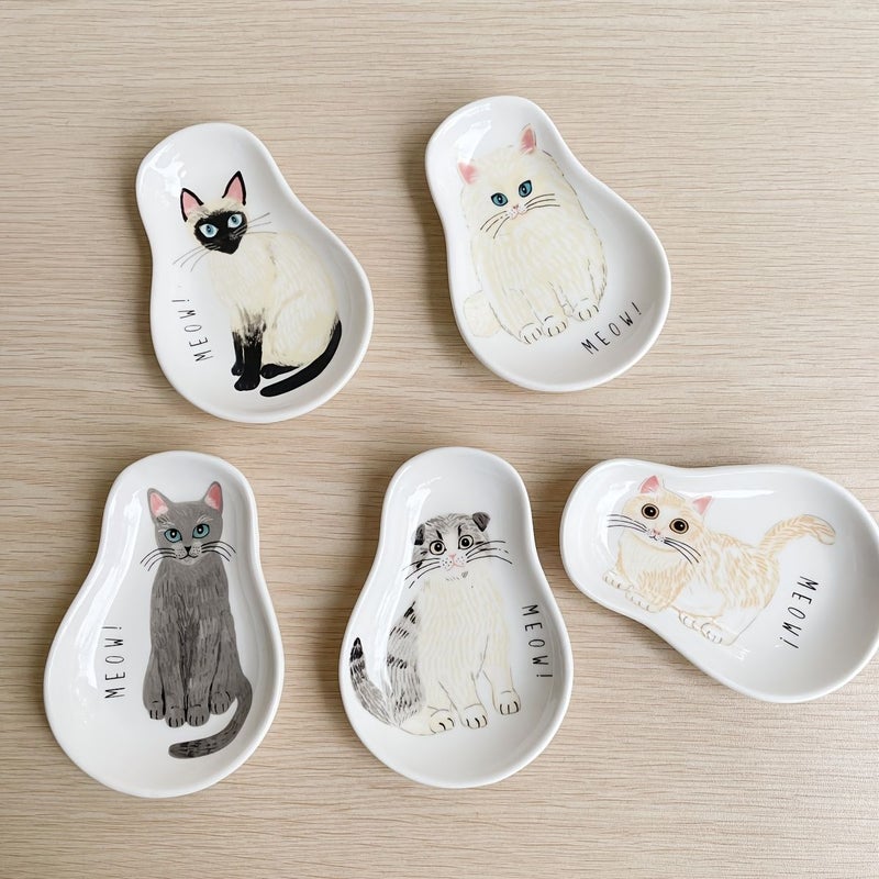 Creative Ceramic Kitten Small Plate Snack Dish Sauce Spoon Rest Decorative Tableware - Image 2