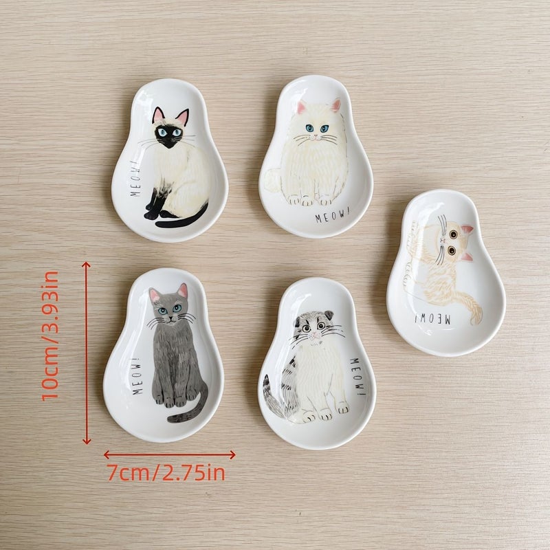 Creative Ceramic Kitten Small Plate Snack Dish Sauce Spoon Rest Decorative Tableware - Image 3