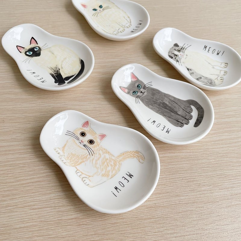 Creative Ceramic Kitten Small Plate Snack Dish Sauce Spoon Rest Decorative Tableware - Image 5
