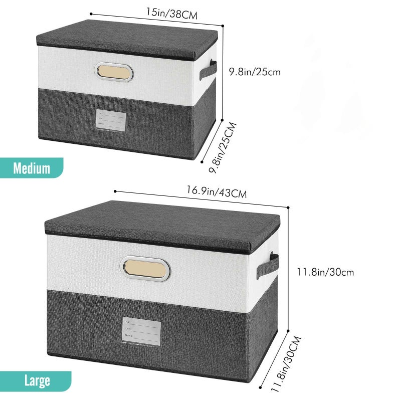 Valease Large Linen Fabric Foldable Storage Bins with Removable Lid and Handles, Washable Storage Box Organizer Containers Baskets Cube with Cover for Bedroom,Closet,Office (Coffee&Cream, Medium) - Image 4