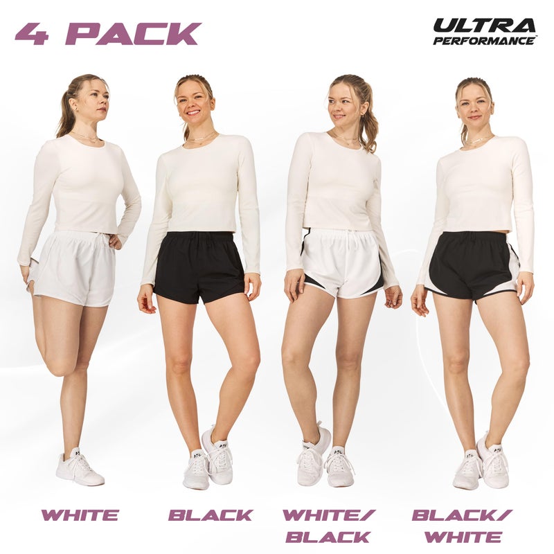 Ultra Performance Women's Running Shorts 4-Pack Athletic Workout Gym Shorts for Women, with Brief Liner - Image 2