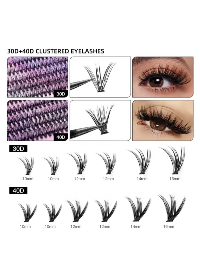 Generic - DIY Eyelash Individual Lashes Cluster Lashes Natural Look 3D Effect Black Individual False Eyelashes with Eyelash Glue - Image 1