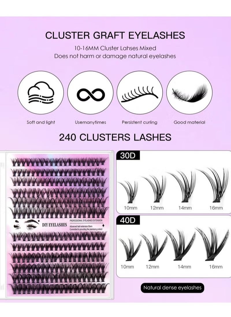 Generic - DIY Eyelash Individual Lashes Cluster Lashes Natural Look 3D Effect Black Individual False Eyelashes with Eyelash Glue - Image 1