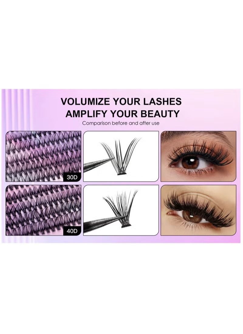 Generic - DIY Eyelash Individual Lashes Cluster Lashes Natural Look 3D Effect Black Individual False Eyelashes with Eyelash Glue - Image 1