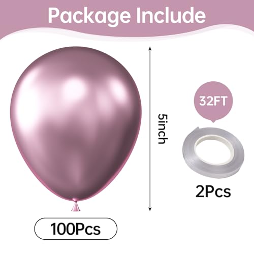 KALOR Metallic Pink Balloons 100 pcs 5 inch Thick Latex Chrome balloons for Balloon Garland Arch Birthday Decoration Wedding Party Baby Shower Decorations - Image 5