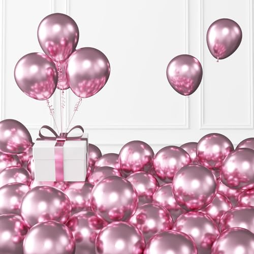 KALOR Metallic Pink Balloons 100 pcs 5 inch Thick Latex Chrome balloons for Balloon Garland Arch Birthday Decoration Wedding Party Baby Shower Decorations - Image 1