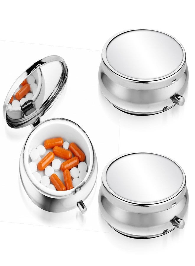 Wanmu 2Pcs Mini Pill Box 2“ Portable Travel Medicine Pill Case Small Metal Pills Container Holder to Hold Vitamins Medication Fish Oil and Supplements for Pocket or Purse (1 Compartment, Silver - Image 1