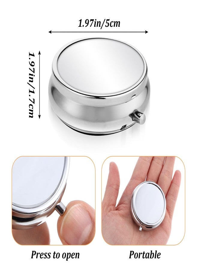 Wanmu 2Pcs Mini Pill Box 2“ Portable Travel Medicine Pill Case Small Metal Pills Container Holder to Hold Vitamins Medication Fish Oil and Supplements for Pocket or Purse (1 Compartment, Silver - Image 2