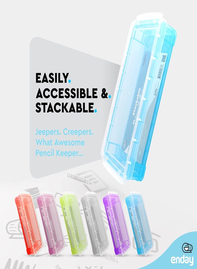 Enday Pencil Case, Plastic Stackable Assorted Color Box, Large Capacity School & Office Supplies Pencil Utility Box Storage Organizer in Green, Blue, Grey, Pink, Red, Purple, Multicolor 6 PK - Image 3