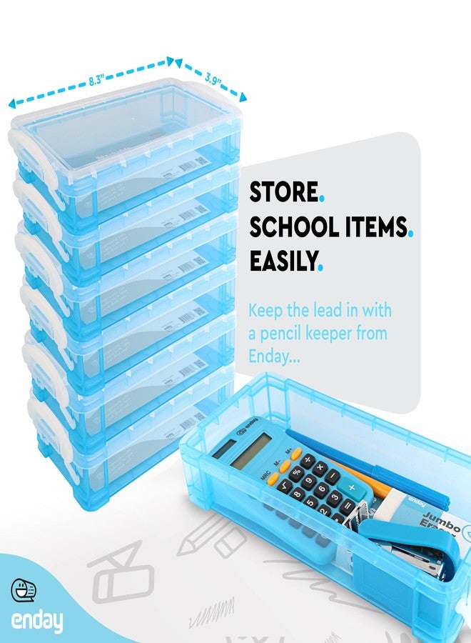 Enday Pencil Case, Plastic Stackable Assorted Color Box, Large Capacity School & Office Supplies Pencil Utility Box Storage Organizer in Green, Blue, Grey, Pink, Red, Purple, Multicolor 6 PK - Image 4