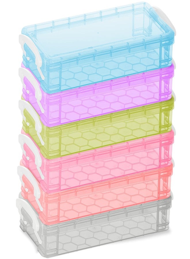 Enday Pencil Case, Plastic Stackable Assorted Color Box, Large Capacity School & Office Supplies Pencil Utility Box Storage Organizer in Green, Blue, Grey, Pink, Red, Purple, Multicolor 6 PK - Image 1