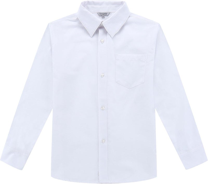 Bienzoe Boys Long Sleeve Shirt: School Uniform Oxford Button Down Cotton Tops Suspender Bowtie Pack - Image 2