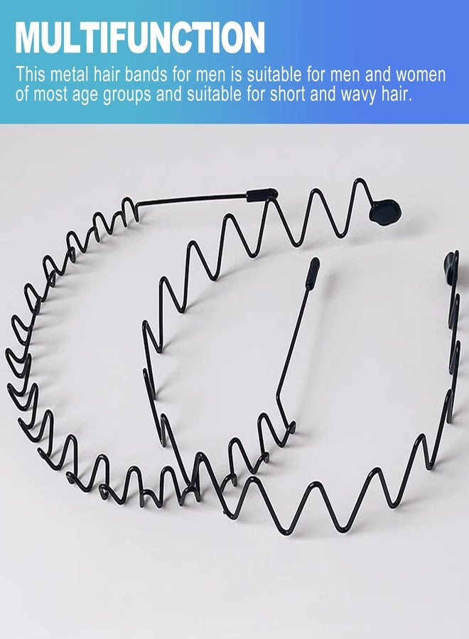 CoguZed 6-Pack Unisex Metal Headbands, Adjustable Elastic Wavy Hairband, Black - Image 4