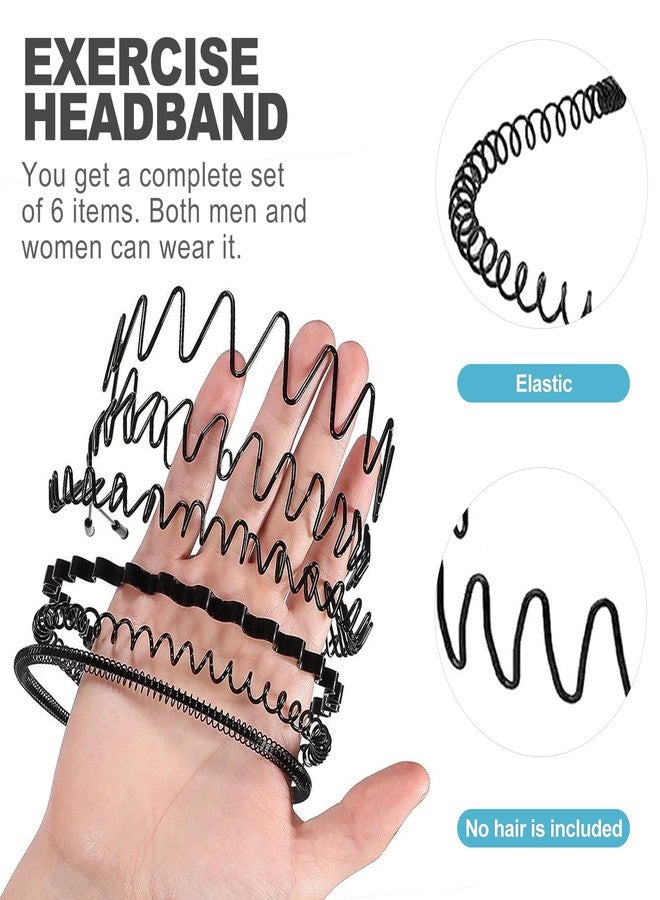 CoguZed 6-Pack Unisex Metal Headbands, Adjustable Elastic Wavy Hairband, Black - Image 3