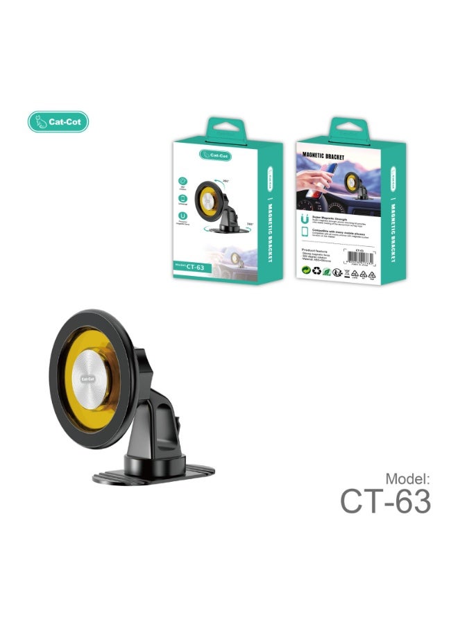 Cat - Cot Cat-Cot Magnetic Car Mount CT-63 - 360° Rotating Dashboard Phone Holder with Super Strong Magnet Force & Adhesive Base, Universal Bracket for iPhone, Samsung & All Mobile Phones - Matte Black & Amber - Image 3
