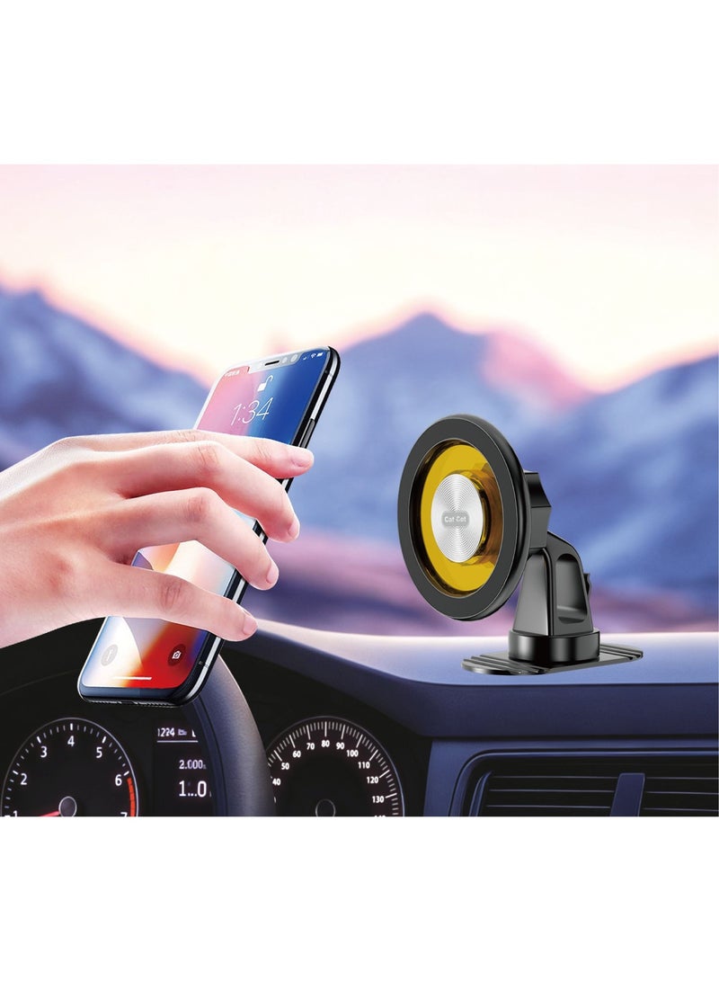 Cat - Cot Cat-Cot Magnetic Car Mount CT-63 - 360° Rotating Dashboard Phone Holder with Super Strong Magnet Force & Adhesive Base, Universal Bracket for iPhone, Samsung & All Mobile Phones - Matte Black & Amber - Image 2