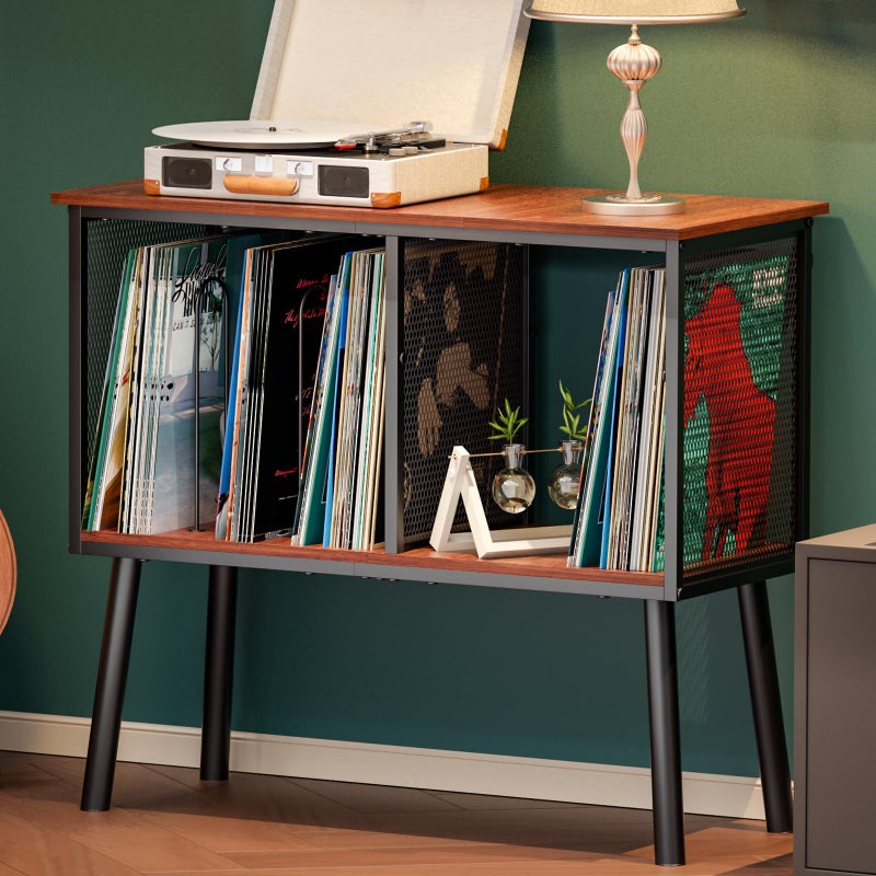 Simple Serenity Record Player Stand with Adjustable Divider Vinyl Storage Holder Up to 200 Albums Mid-Century Large Record Player Table Vinyl Holder Turntable Stand End Table for Bedroom & Living Room, Patent Pending - Image 1