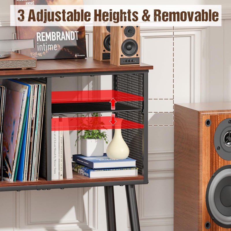 Simple Serenity Record Player Stand with Adjustable Divider Vinyl Storage Holder Up to 200 Albums Mid-Century Large Record Player Table Vinyl Holder Turntable Stand End Table for Bedroom & Living Room, Patent Pending - Image 2