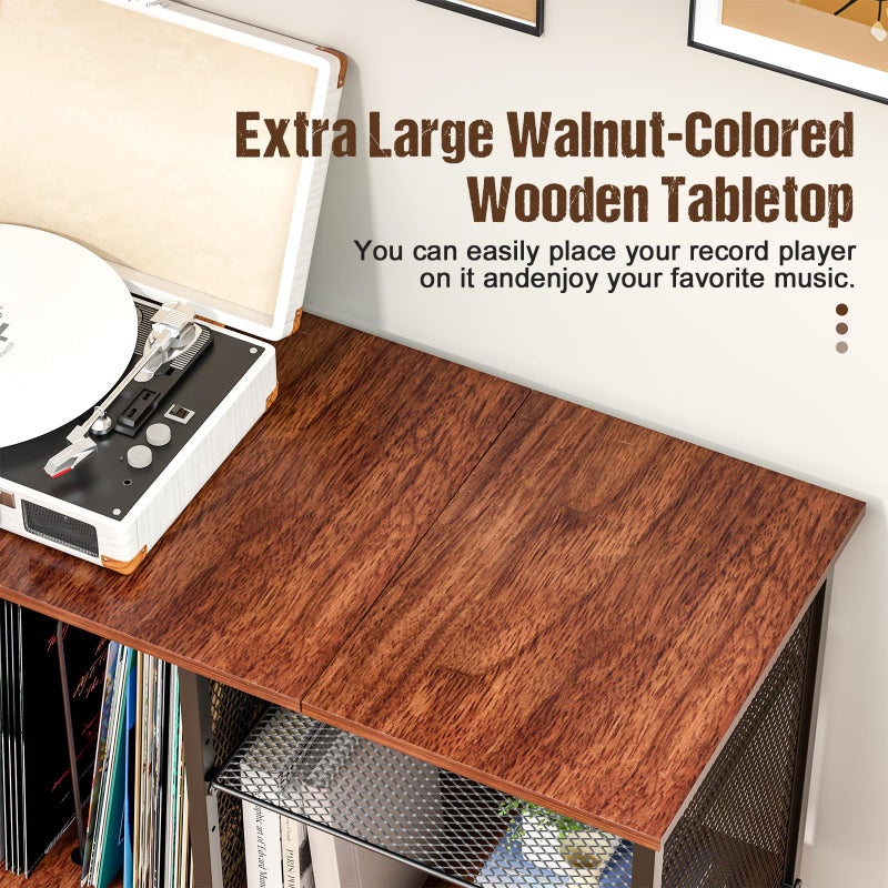 Simple Serenity Record Player Stand with Adjustable Divider Vinyl Storage Holder Up to 200 Albums Mid-Century Large Record Player Table Vinyl Holder Turntable Stand End Table for Bedroom & Living Room, Patent Pending - Image 3