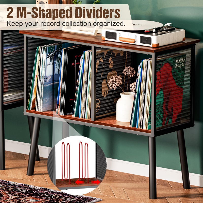 Simple Serenity Record Player Stand with Adjustable Divider Vinyl Storage Holder Up to 200 Albums Mid-Century Large Record Player Table Vinyl Holder Turntable Stand End Table for Bedroom & Living Room, Patent Pending - Image 5