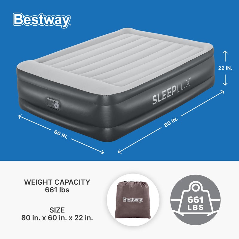 SLEEPLUX مرتبة هوائية قابلة للنفخ SLEEPLUX متينة مع مضخة مدمجة، وسادة وشاحن USB، بارتفاع 22 بوصة للملكة - Image 2
