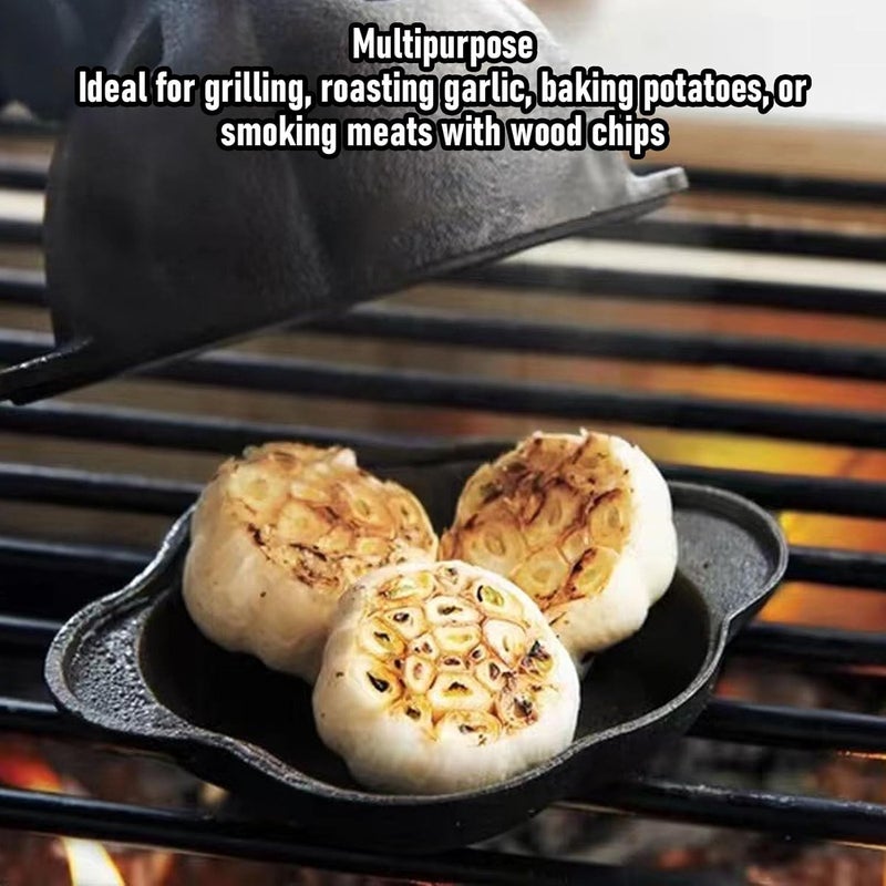 Generic Cast Iron Versatile Garlic Roasting Pot for Indoor Outdoor BBQ Grill, Pre Seasoned, Kitchen Oven for Garlic Roaster, Smoker - Suitable for Barbecue Lovers - Image 5