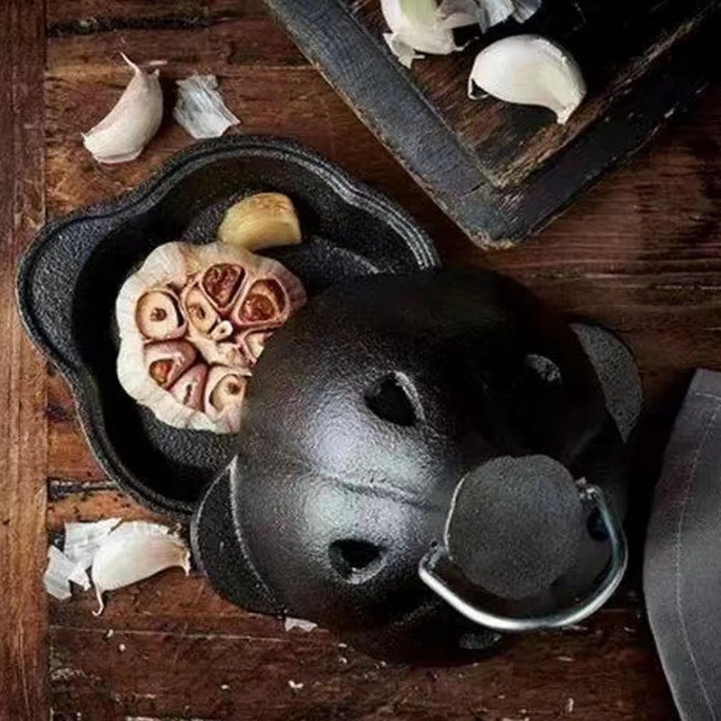 Generic Cast Iron Versatile Garlic Roasting Pot for Indoor Outdoor BBQ Grill, Pre Seasoned, Kitchen Oven for Garlic Roaster, Smoker - Suitable for Barbecue Lovers - Image 3