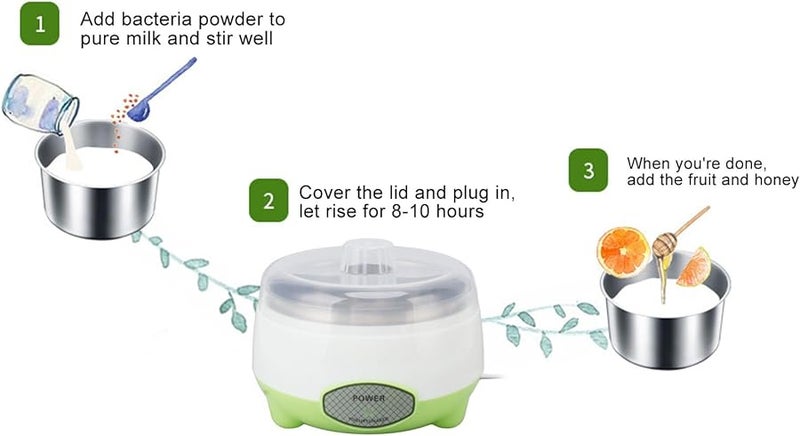 Green Greek Yogurt Maker Machine Stainless Steel Container 15W Automatic Homemade DIY Yogurt - Image 5