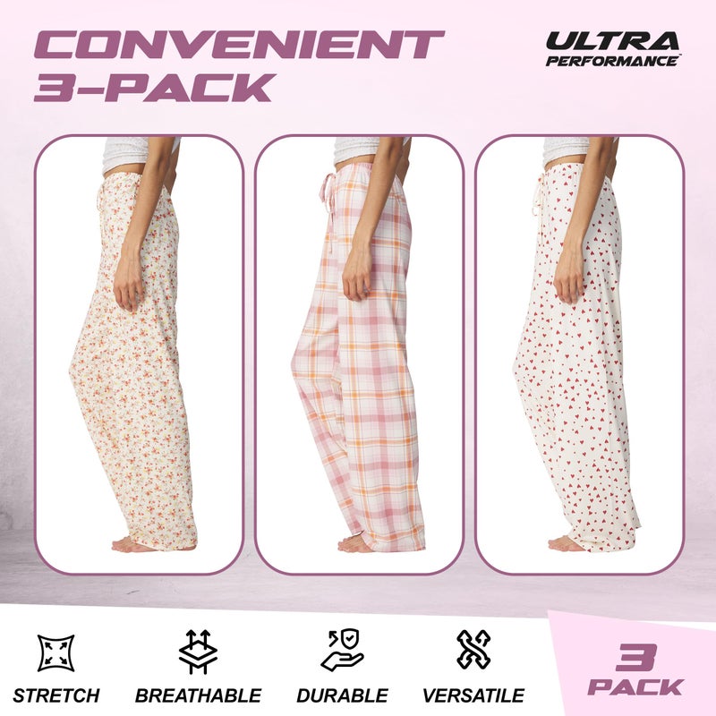 Ultra Performance Womens Pajama PJ Pants 3 Pack Lounge Bottoms Pajamas for Women (Avail in Plus Sizes) - Image 5