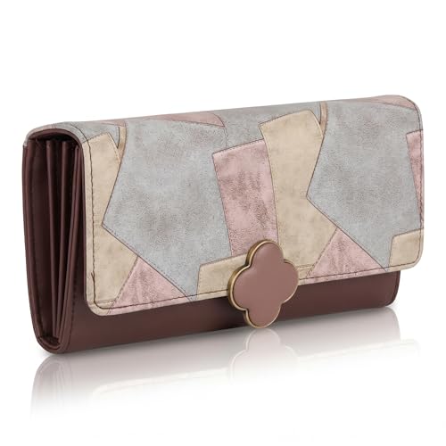 DOSYSO Women's Wallet Multicolor Wallets for Women Stylish Latest with Mobile Phone Space Card Slots Holder Printed Hand Clutch Daily Use Ladies Money Purse Big size Party Clutches Gift for Girls (Purple) - Image 1