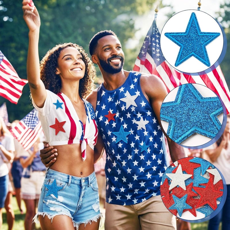 Augsun 36pcs Glitter Star Iron on Patches Clothing Embroidered Colorful Shiny Star Sew on Patches Applique Repair Patch ﻿DIY Crafts for Clothing Jacket Jeans Pants Dress Backpack Hat Decorations - Image 4