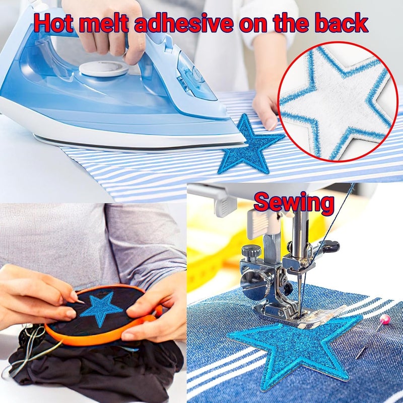 Augsun 36pcs Glitter Star Iron on Patches Clothing Embroidered Colorful Shiny Star Sew on Patches Applique Repair Patch ﻿DIY Crafts for Clothing Jacket Jeans Pants Dress Backpack Hat Decorations - Image 3