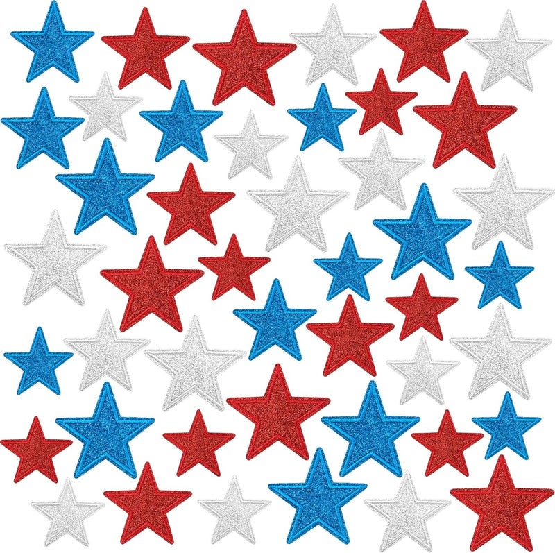 Augsun 36pcs Glitter Star Iron on Patches Clothing Embroidered Colorful Shiny Star Sew on Patches Applique Repair Patch ﻿DIY Crafts for Clothing Jacket Jeans Pants Dress Backpack Hat Decorations - Image 1