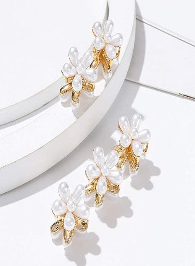 CARTSHOPPER Korean Style Small Pearl Hair Claw Clips Mini Pearl Claw Clips with Flower Design, Sweet Artificial Bangs Clips Decorative Hair Accessories for Women's Girls (10PCS) - Image 5