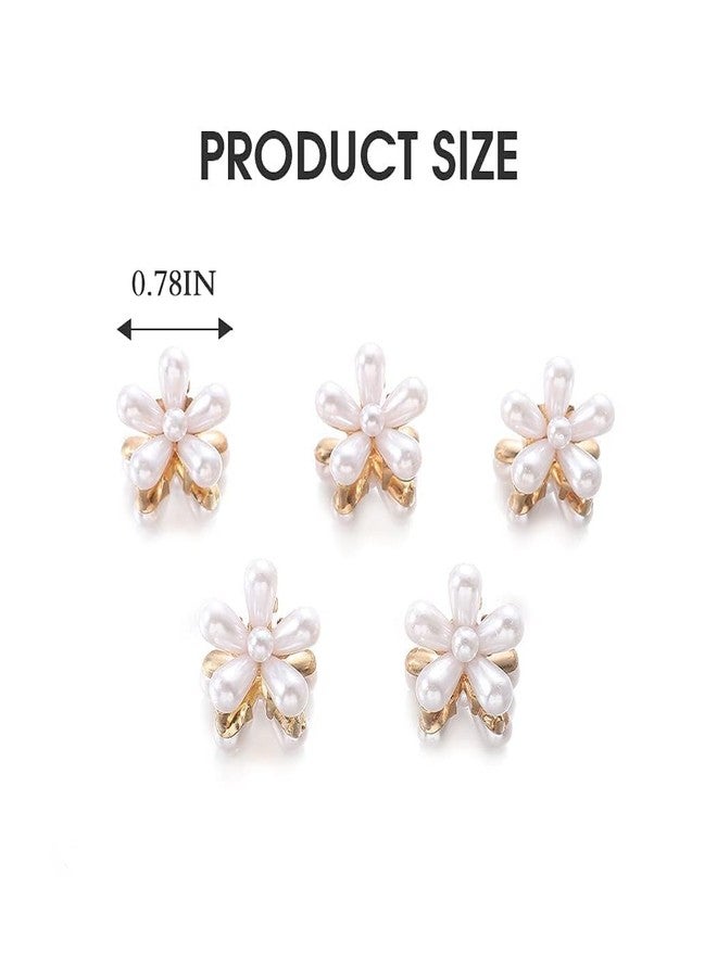 CARTSHOPPER Korean Style Small Pearl Hair Claw Clips Mini Pearl Claw Clips with Flower Design, Sweet Artificial Bangs Clips Decorative Hair Accessories for Women's Girls (10PCS) - Image 2