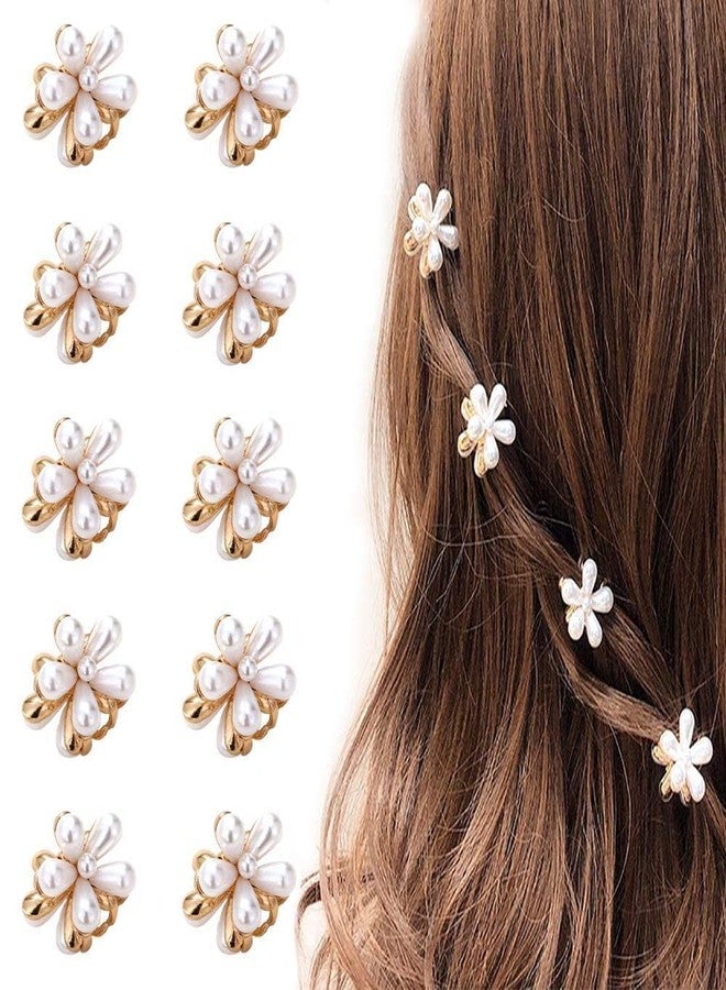 CARTSHOPPER Korean Style Small Pearl Hair Claw Clips Mini Pearl Claw Clips with Flower Design, Sweet Artificial Bangs Clips Decorative Hair Accessories for Women's Girls (10PCS) - Image 1