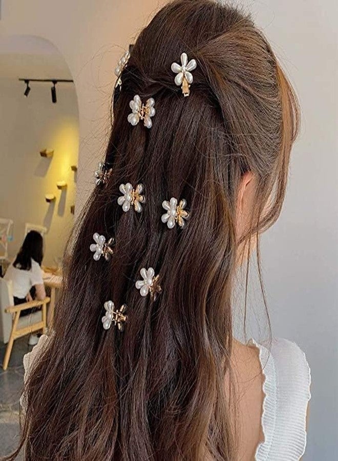 CARTSHOPPER Korean Style Small Pearl Hair Claw Clips Mini Pearl Claw Clips with Flower Design, Sweet Artificial Bangs Clips Decorative Hair Accessories for Women's Girls (10PCS) - Image 3