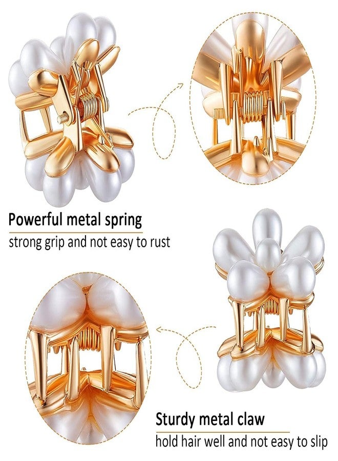 CARTSHOPPER Korean Style Small Pearl Hair Claw Clips Mini Pearl Claw Clips with Flower Design, Sweet Artificial Bangs Clips Decorative Hair Accessories for Women's Girls (10PCS) - Image 4