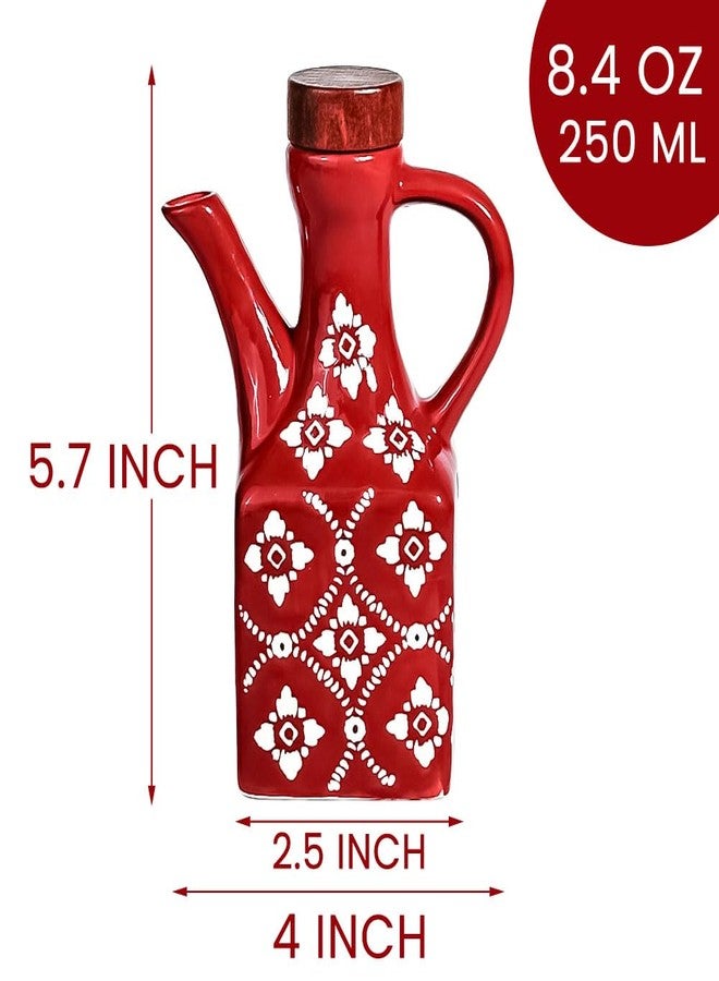 Gnlnkn Red Ceramic Olive Oil Dispenser Bottle 8.5 oz - Decanter for Kitchen with Handle & Wooden Stopper, Decorative Oil and Vinegar Dispenser Set, Cooking Oil Container Cruet for Olive, Avocado, Vinegar - Image 2