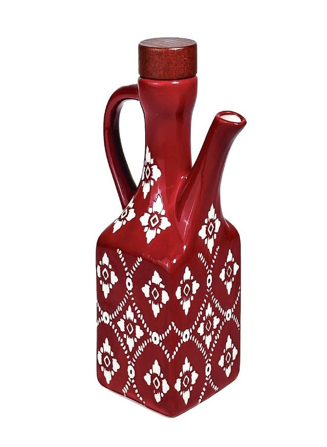 Gnlnkn Red Ceramic Olive Oil Dispenser Bottle 8.5 oz - Decanter for Kitchen with Handle & Wooden Stopper, Decorative Oil and Vinegar Dispenser Set, Cooking Oil Container Cruet for Olive, Avocado, Vinegar - Image 1