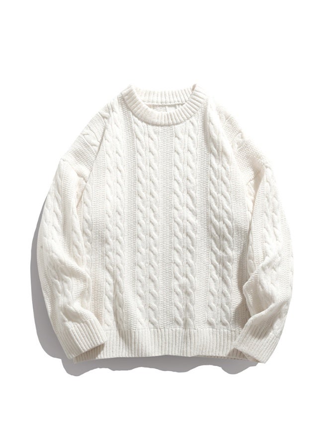 NIBEMINENT Twisted Craft Retro Round Neck Sweater Men's Autumn and Winter Solid Color Loose Twisted Thread Coat Knit Jacket Keep Warm - Image 1