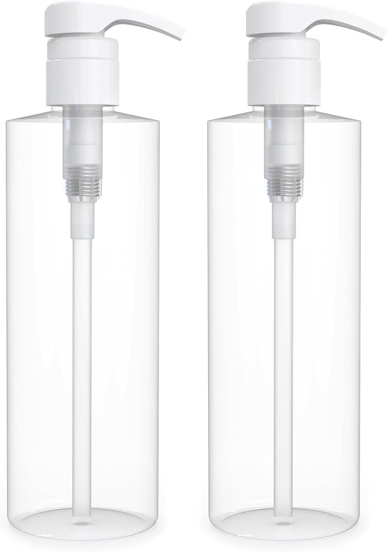 BRIGHTFROM Empty Lotion Pump Bottles 16 OZ BPAFree Refillable Containers Plastic PET Great for Soap Shampoo Lotions Liquid Body Soap Creams and Massage Oils 2 Pack White Pump