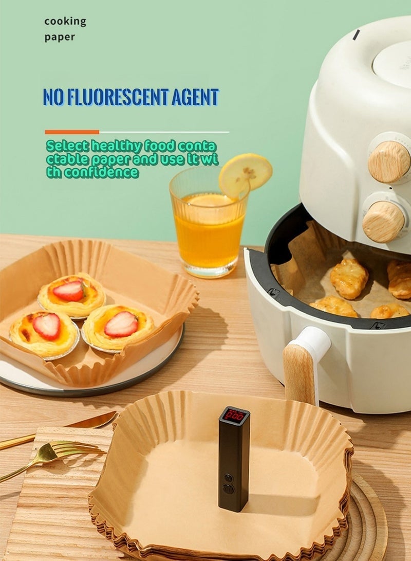 SHAOZHEN 100-Pack Disposable Air Fryer Paper Liners - Non-Stick, Oil-Resistant, Waterproof Food-Grade Paper Pads for Roasting, Microwave & Baking - Image 2