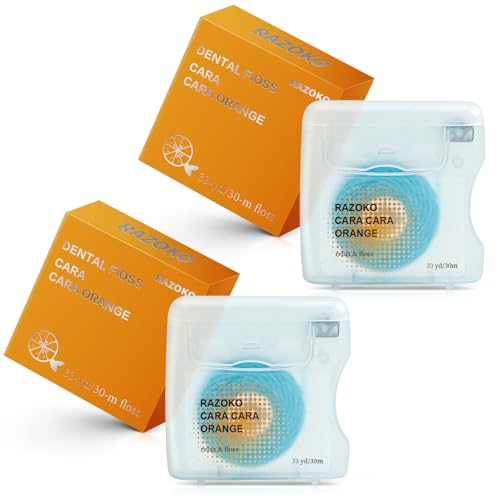 RAZOKO Coconut Oil Infused Woven Dental Floss, Vegan and Cruelty-Free, Orange Scent, 4 Month Supply (33 Yds x 2 Units) - Image 1