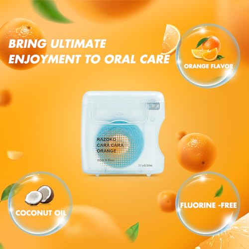 RAZOKO Coconut Oil Infused Woven Dental Floss, Vegan and Cruelty-Free, Orange Scent, 4 Month Supply (33 Yds x 2 Units) - Image 3