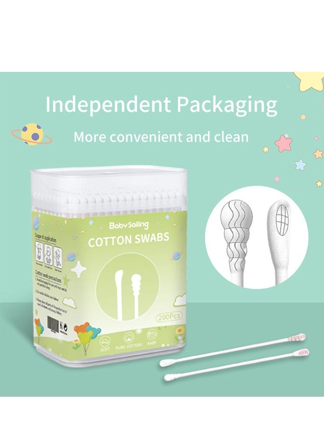 Generic 200Pcs Baby Cotton Swabs, Ear Cleaners, Double-headed Design, Biodegradable Baby Cotton Buds Kids Safety Swabs, Applicator Cleaning Sticks Wax Cleaner for Baby Ear Nose Clean  - Image 1