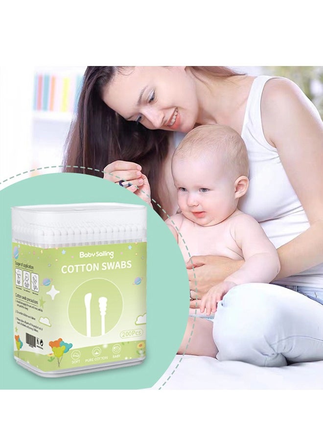Generic 200Pcs Baby Cotton Swabs, Ear Cleaners, Double-headed Design, Biodegradable Baby Cotton Buds Kids Safety Swabs, Applicator Cleaning Sticks Wax Cleaner for Baby Ear Nose Clean  - Image 2