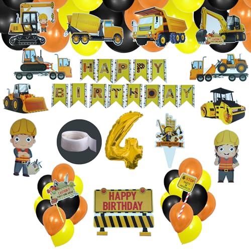 FI - FLICK IN 57 pcs Construction Theme Happy Birthday Decoration for Kids JCB Decorations Item for 4th Birthday Party with Vehicle Truck Cutout , Banner Balloons (Pack of 57 , Multicolor) - Image 1
