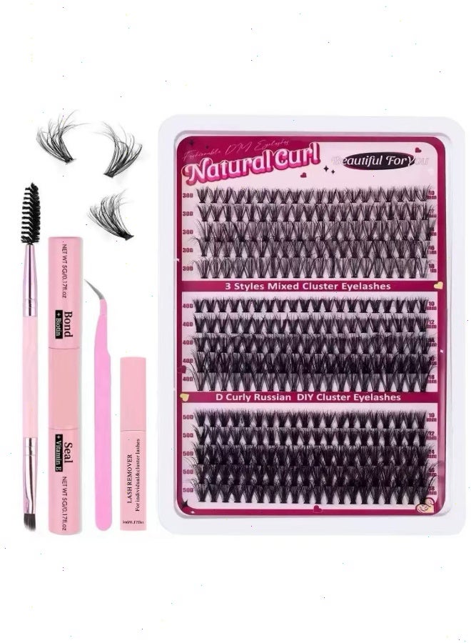 مجموعة تمديد الرموش الصناعية 3 أنماط DIY، 30D + 40D + 50D شعرة واحدة 10-18 مم، 300 مجموعة سعة كبيرة، رموش صناعية مختلطة سميكة ومجعدة، رموش صناعية مجزأة - Image 1